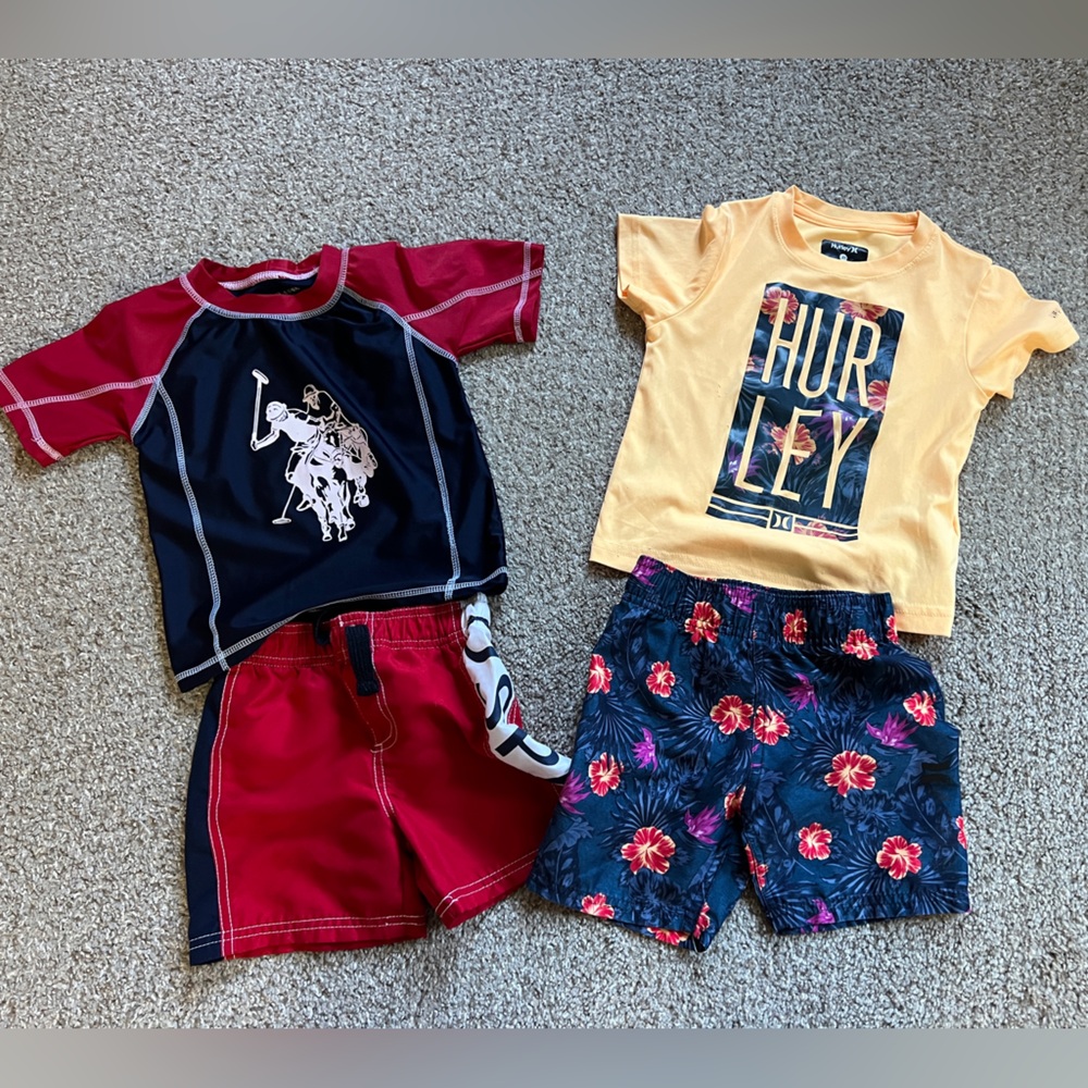 Hurley + US polo association boys bundle lot of 2 swim bathing suits outfits 3T